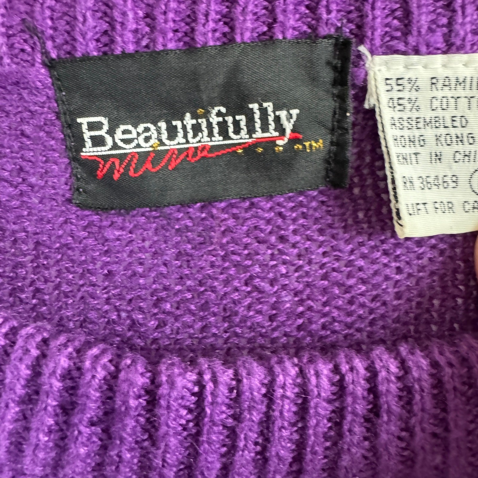 Beautifully Mine Vintage Purple Beaded Sequin Sweater Ramie Cotton Womens Large