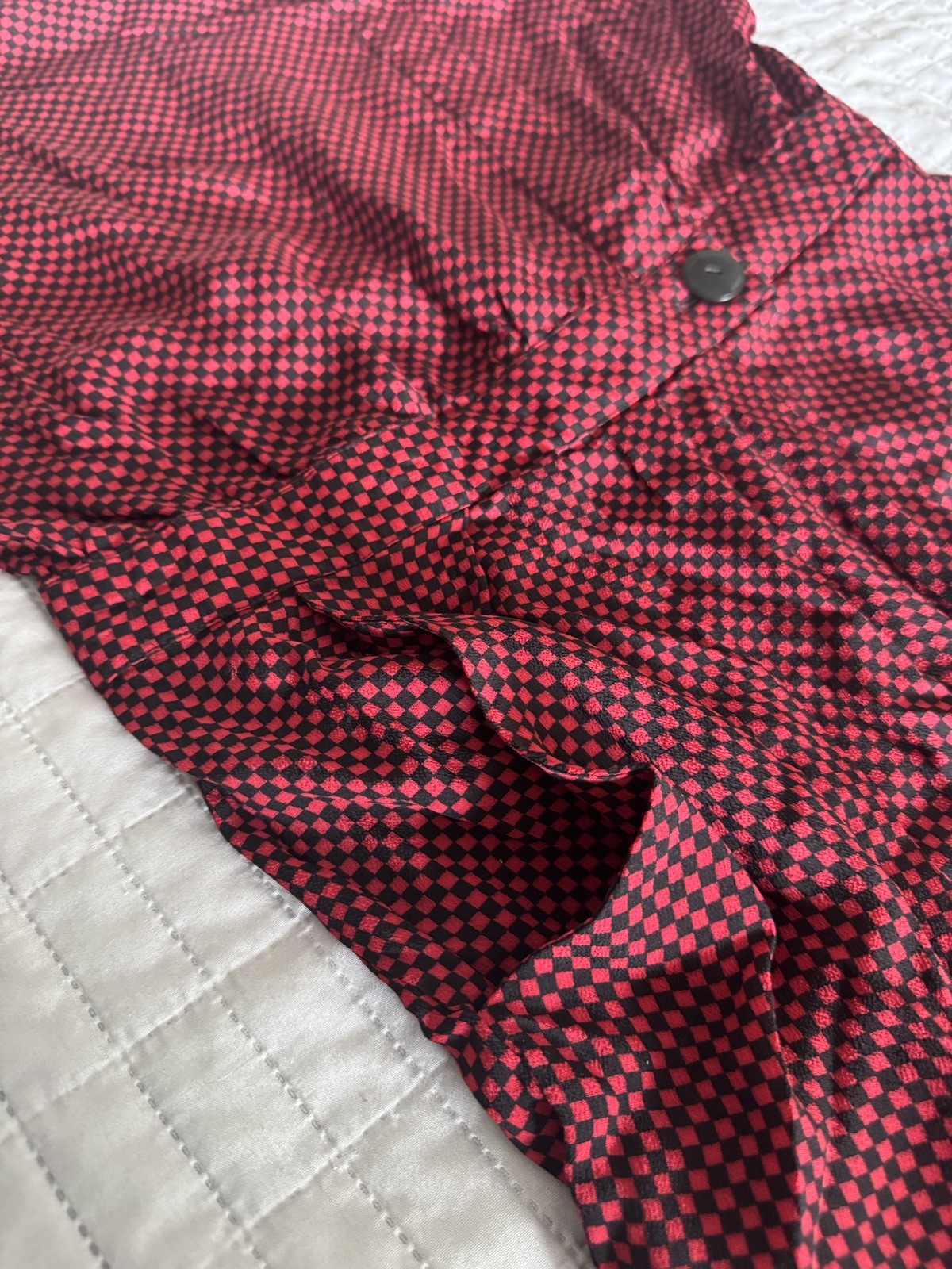 Vintage Ms Chaus Wrap Dress Red Black Check Rayon Midi Pockets Size 14 USA