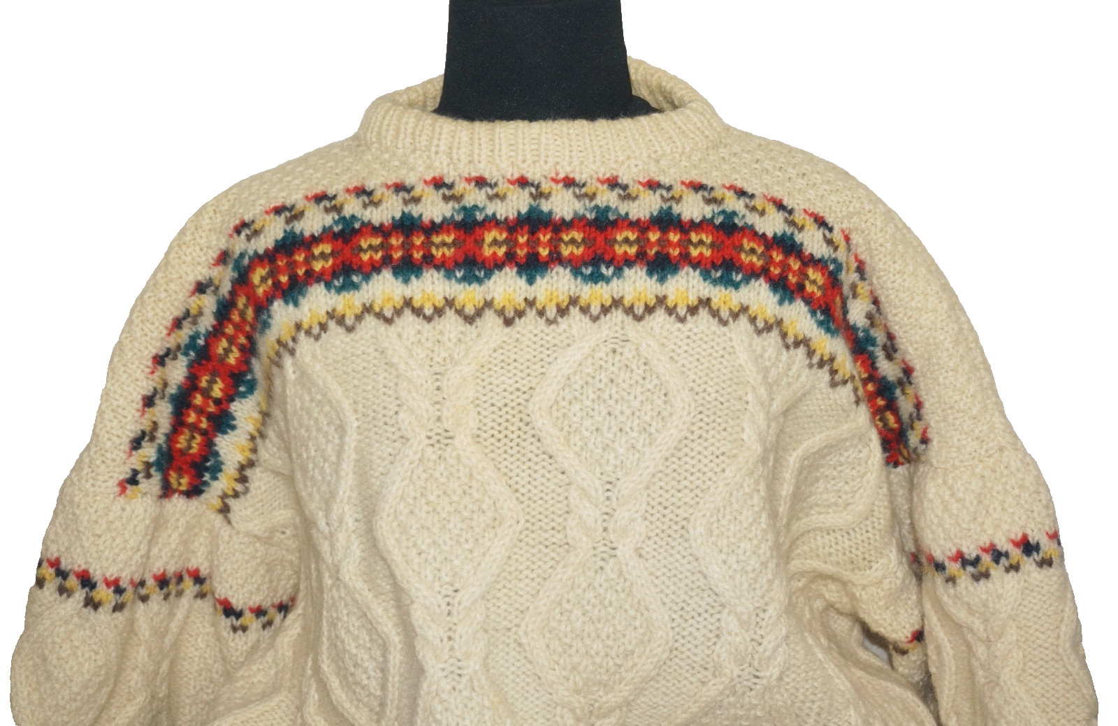 70’s Vintage INVERALLAN Cream & Multicolor 100% Scottish Wool Knit Sweater M/L