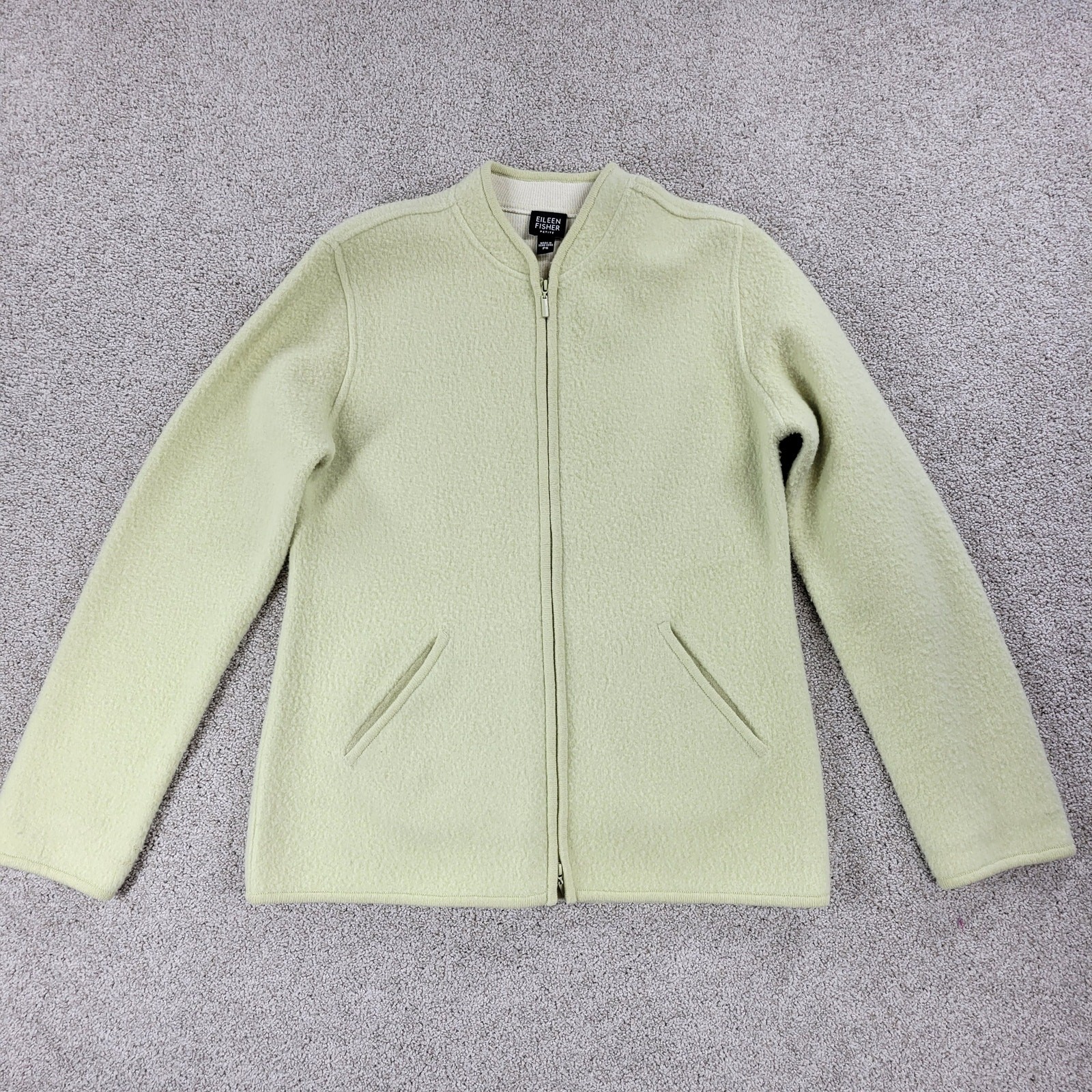Vintage Eileen Fisher Womens Felted Lambswool Jacket PS Green Full Zip Cardigan