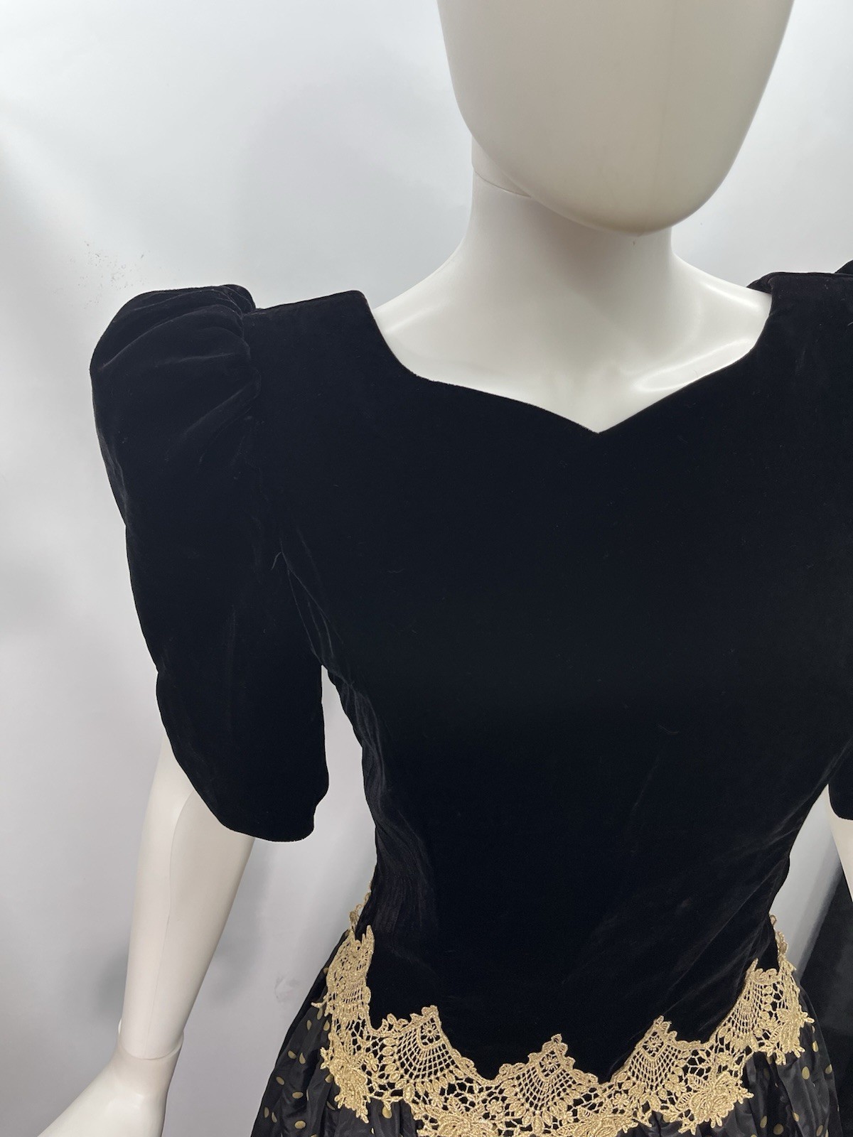 Vtg Scott McClintock Gunne Sax Black Gold Velvet Tafetta Gown Dress Crinoline M