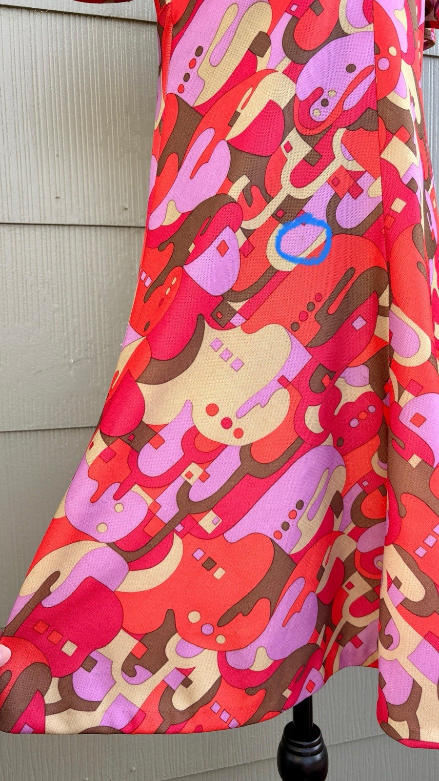 vtg 60s Colorful Geometric Print Flounce Sleeve Psychedelic A-Line Swing Dress