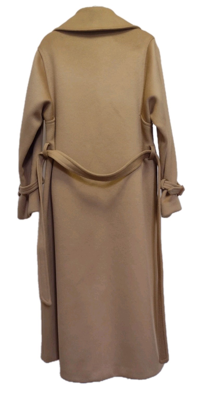 Vintage Stevens Forstmann Wool Long Coat Camel Belted USA ILGWU Quiet Luxury L