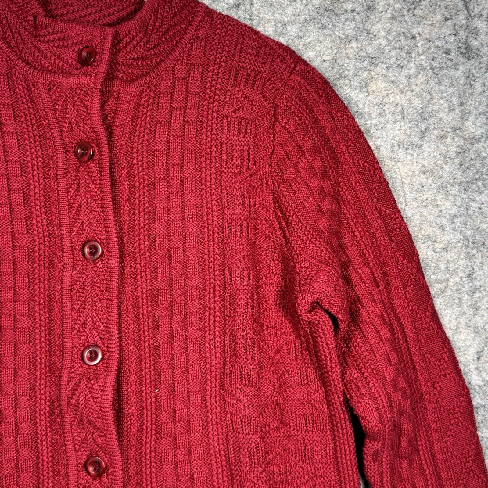 Vintage Womens LL Bean Red Button Up Cardigan Sweater Size M 19×24 100% Cotton
