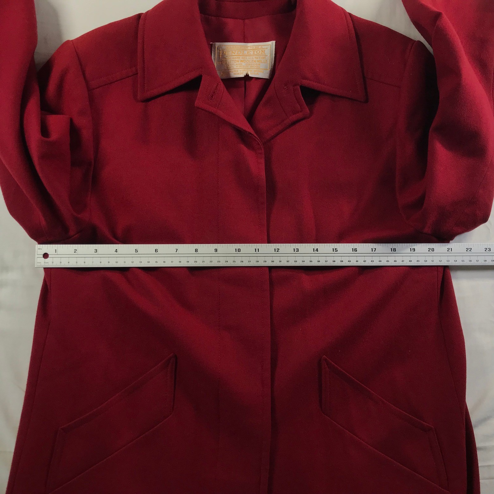 Pendleton Vintage Red Virgin Wool Overcoat Long Trench Coat Made in USA Womens
