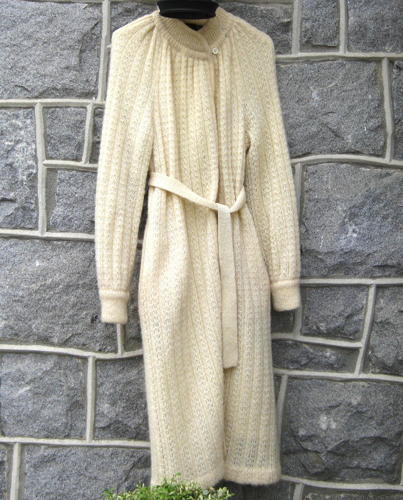 I.B. Diffusion Mohair Wool Long Ivory Cream Sweater Coat Size L Vintage 80s