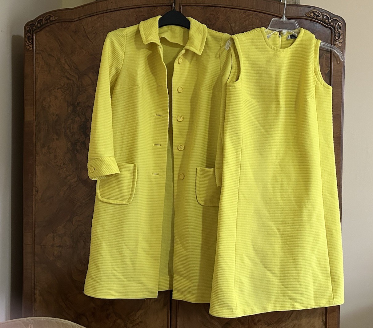 True Vintage 60s 70s Jacket Dress And Coat Domani Knits Iconic Lemon Yellow Set