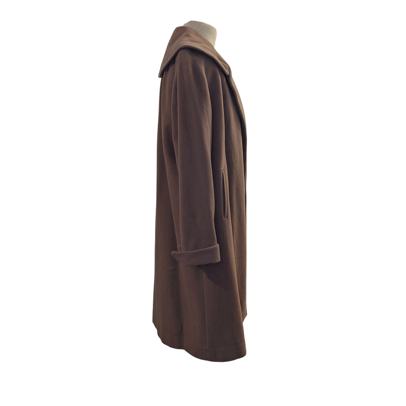 Vintage Kashara Smithline Wool Cashmere Coat Brown Shawl Collar Long Jacket S/M