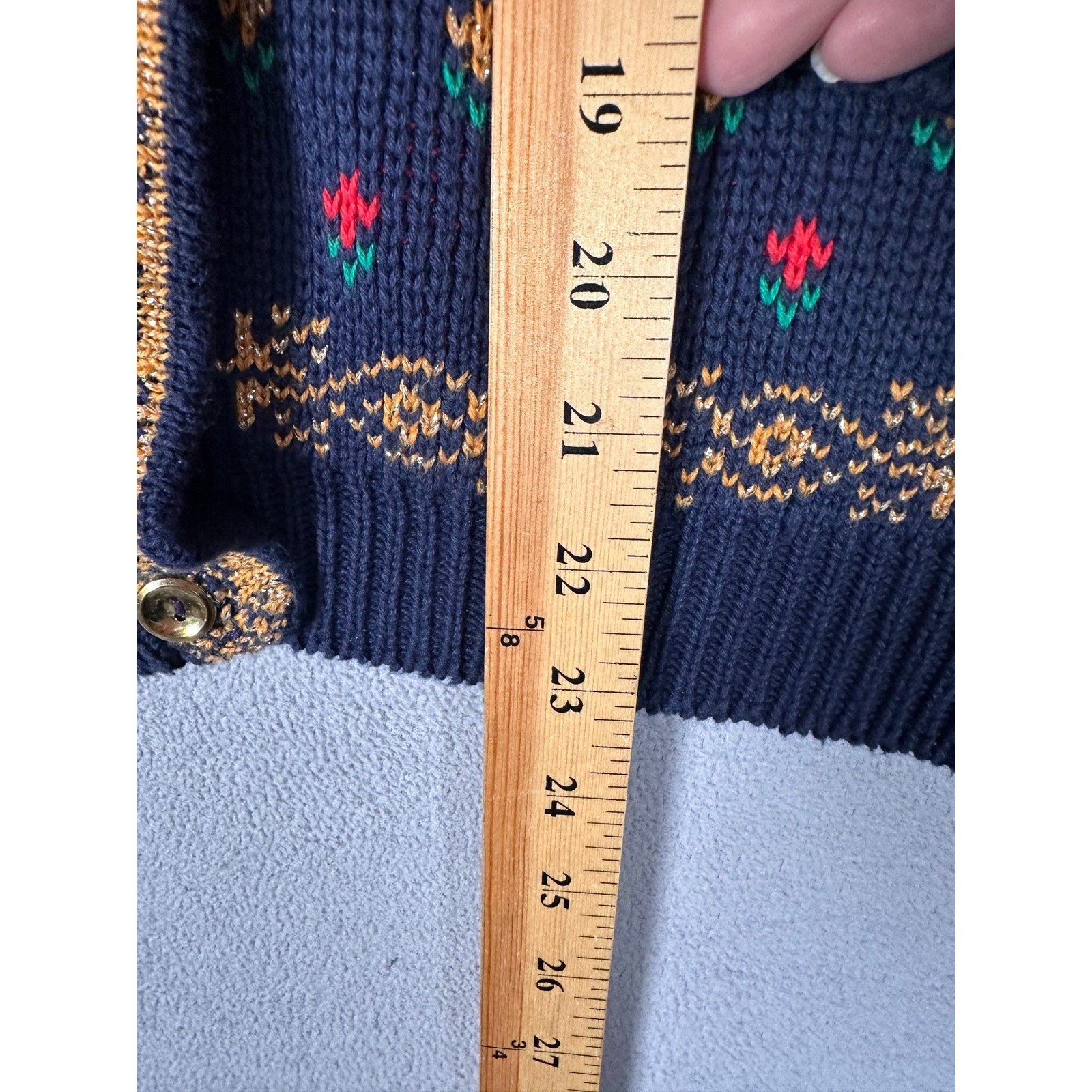 Vtg Sweater Cardigan Womens S Grandma Christmas Cat Knit Cotton Gold Holiday