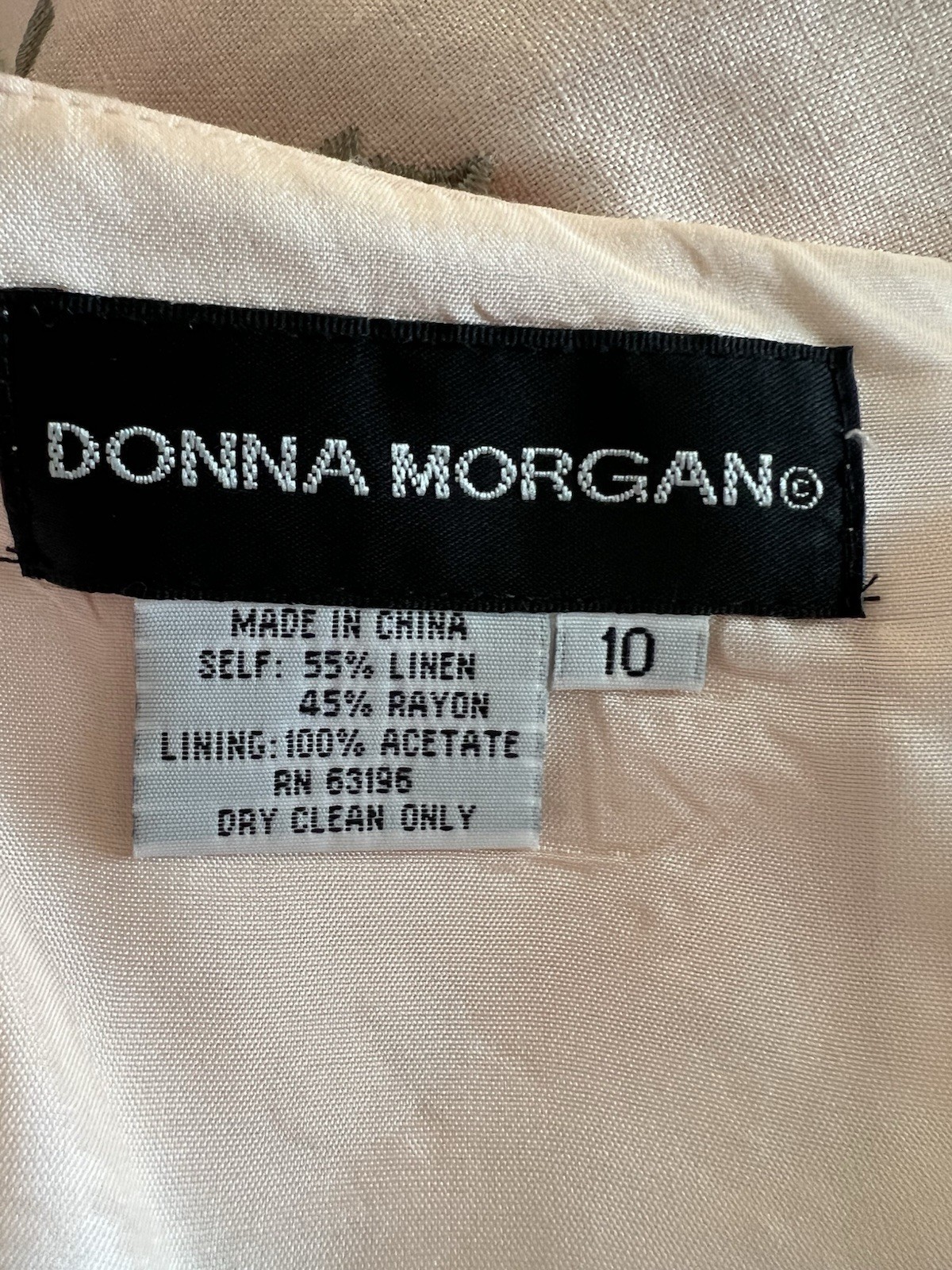 Vintage Donna Morgan Dress 10 Pink Linen Blend Embroidered Floral Midi Cottage