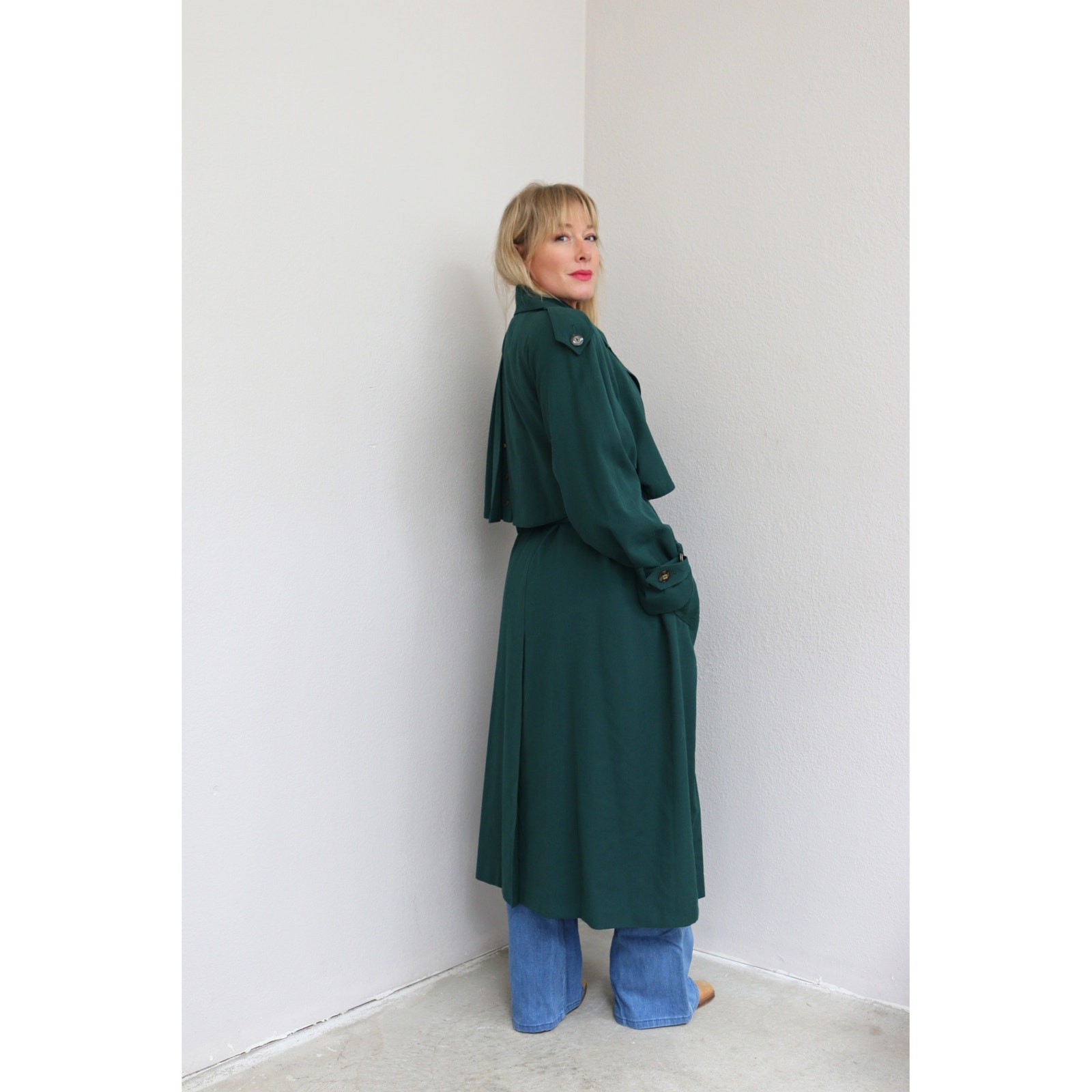 1980’s Vintage Classic Evergreen Full Length Belted Trench Coat ~ Women’s MD LG