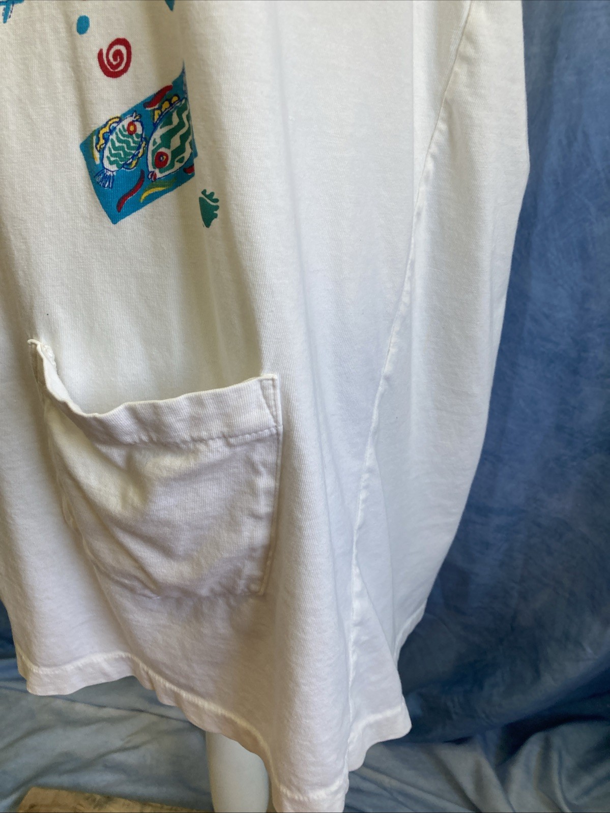 VTG 90s Oasis Tropical Fish Swirl Graphic T-Shirt Dress OS Women’s White Retro