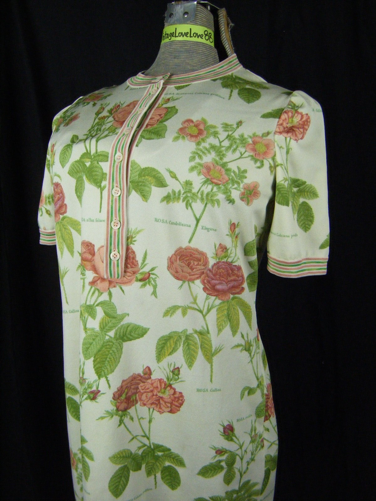 GOLDWORM Vtg 70s Cream Roses Printed Made in Italy Knit Dress-Bust 38/S-M