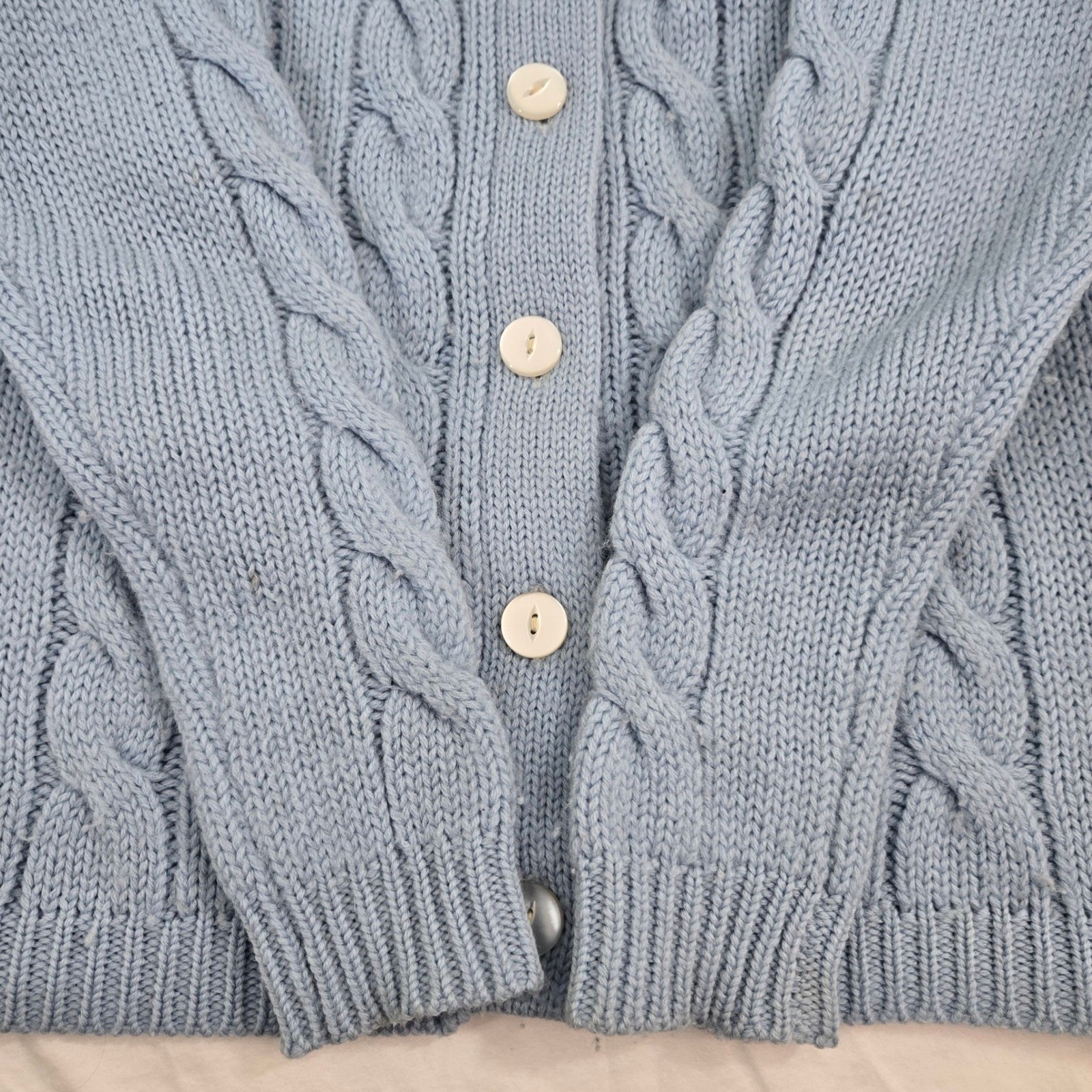 Vintage Billie Jo Blue Wool Cardigan Sweater L Large Cable Knit Hong Kong 70s