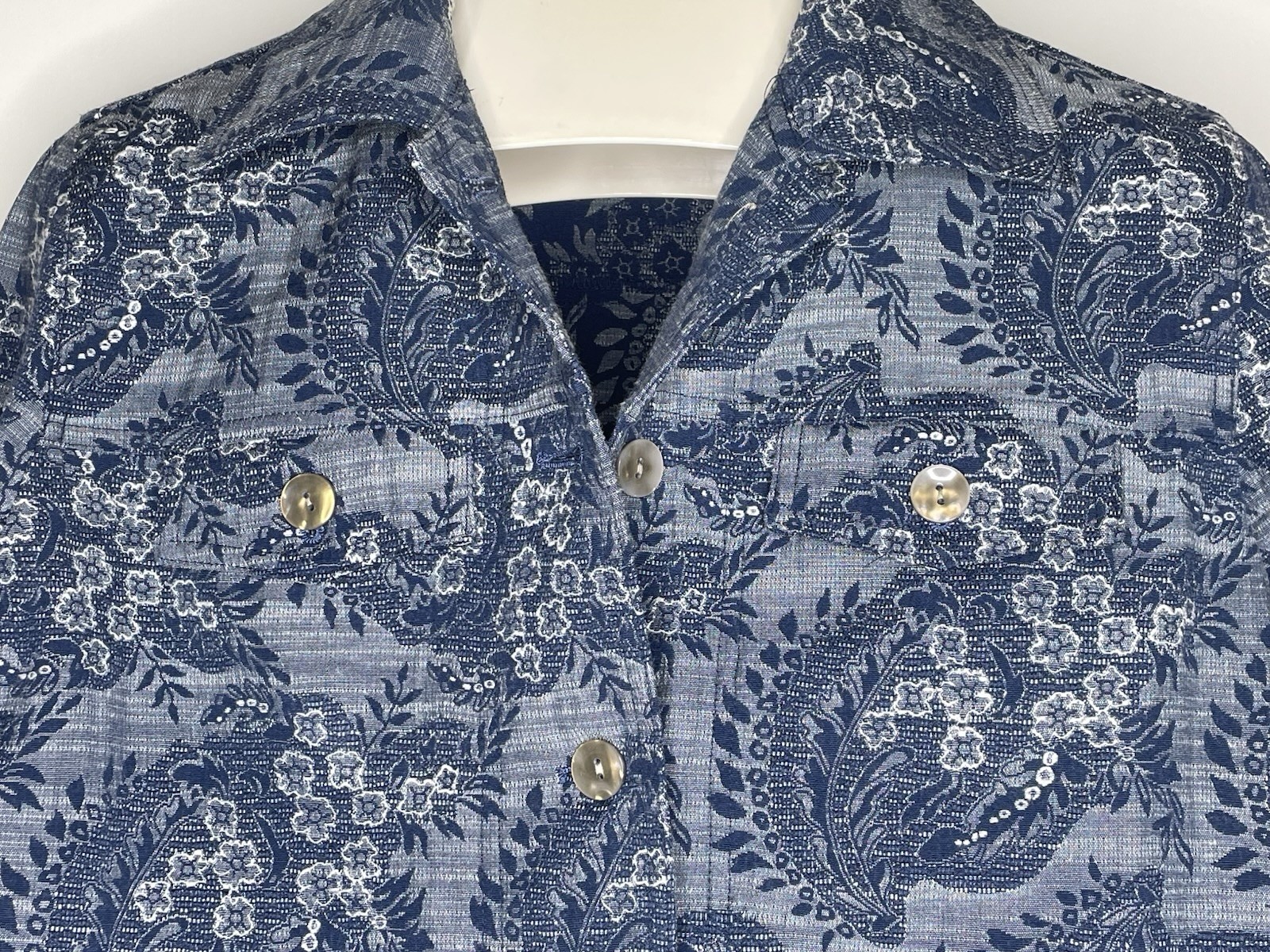 Vintage Rebecca Malone Size Large Blue Paisley Floral Quilted Jacket Blazer