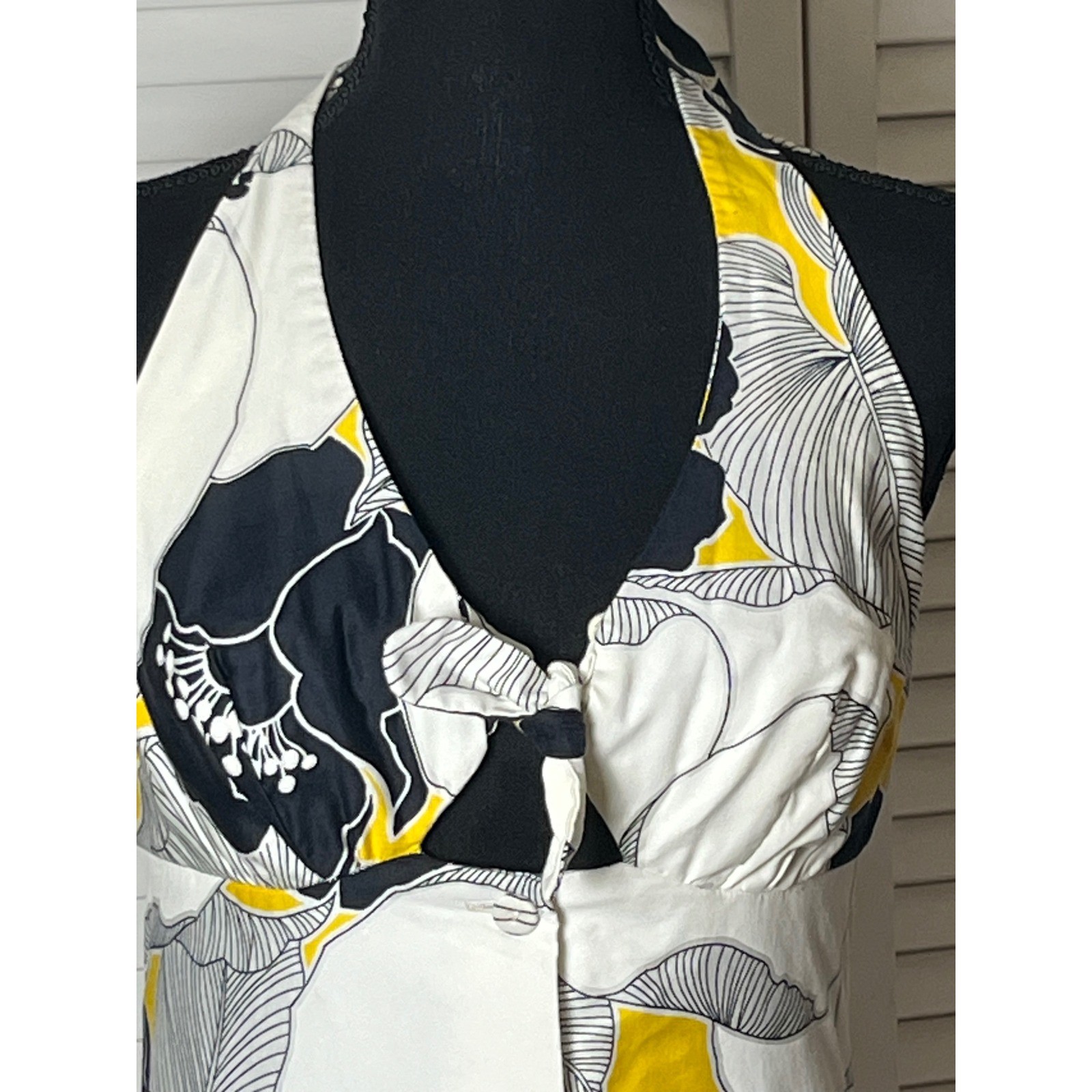 Vintage Sun Fashions Hawaii Floral Dress 12 Halter Button up Blk, yellow white