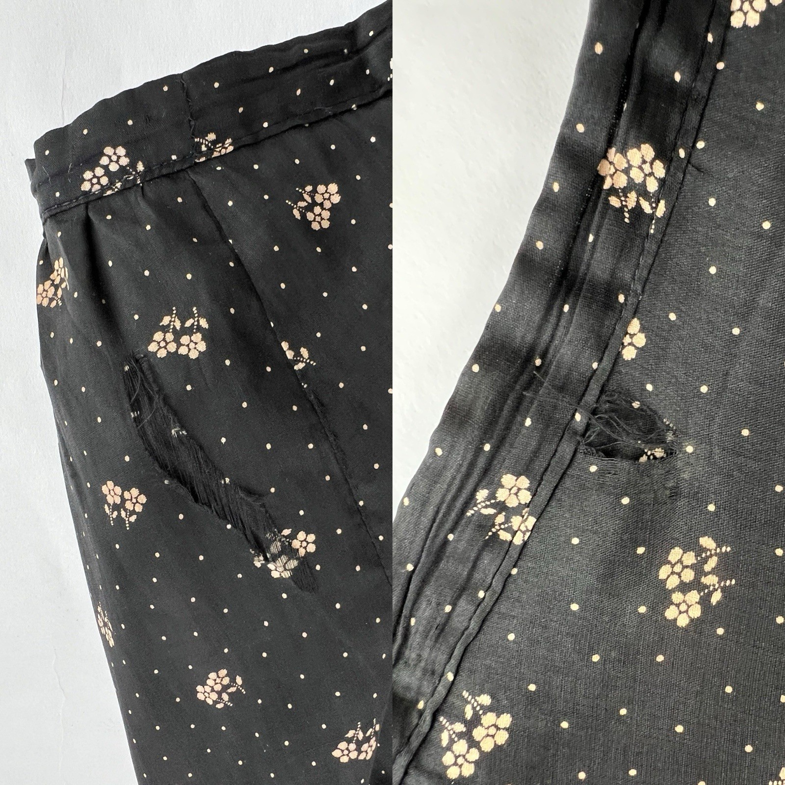 Antique Victorian 1890s 1900s Black Floral Calico Dress Set Prairie M 29 30 W