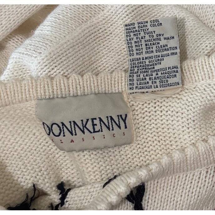 VTG Donnkenny Classics Rose Floral Lattice Knit Sweater Cream Red Small