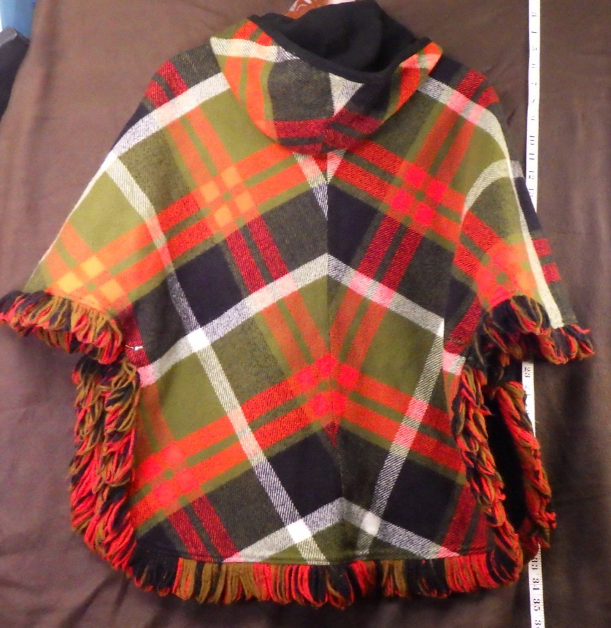 Vintage cape plaid tartan reversable red green black white worn 1 TIME hooded