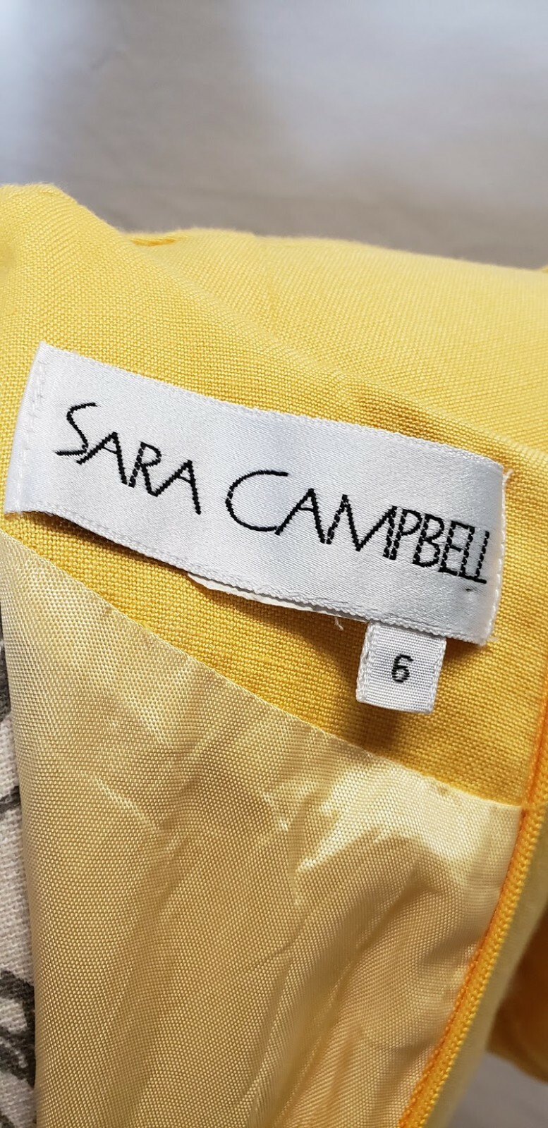 Vintage 80s Sara Campbell Womens Sheath Yellow Pencil Dress Size 6