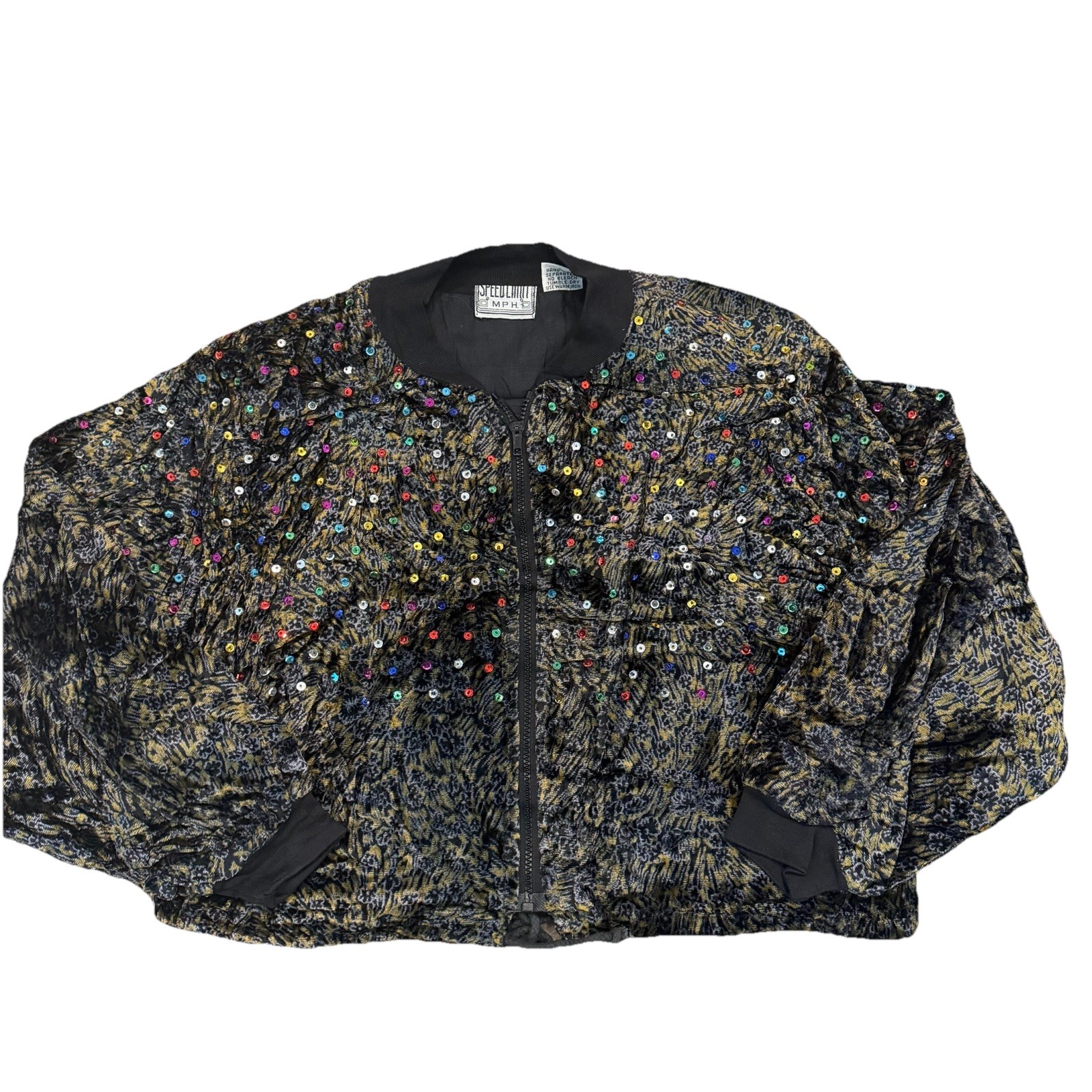 Vintage Speed Limit MPH Sequin Velvet Jacket Floral Abstract Women’s L Cropped