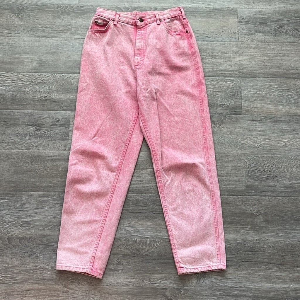 Vintage PINK stone wash/acid wash high waist LEE jeans 80s western Barbie 13 Med
