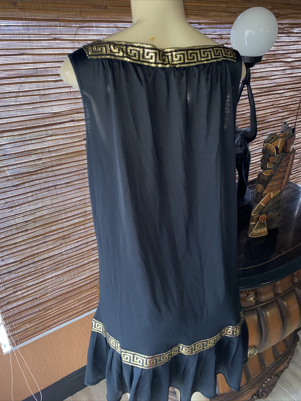 VTG Pinehurst Lingerie Greek Key Gold Metallic Trim Black Nightgown Rare LG PK1