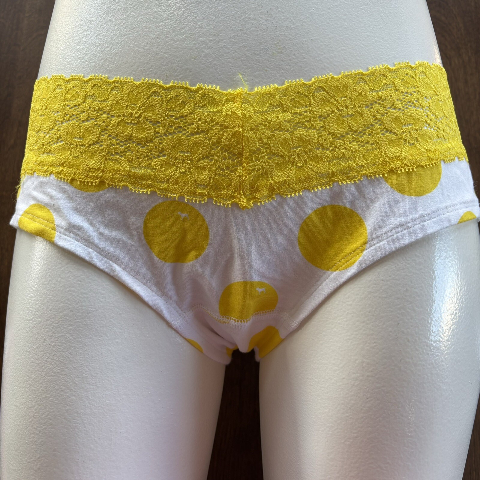 Victoria’s Secret Pink Vtg Extra Low Rise Hipster Large Yellow Dot Dog 2008 NWT