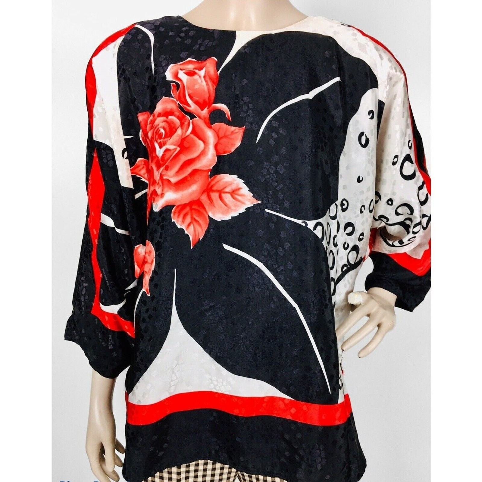 Vintage Siasia Artsy Bold Colorful Floral Brocade Batwing Sleeve Blouse Large