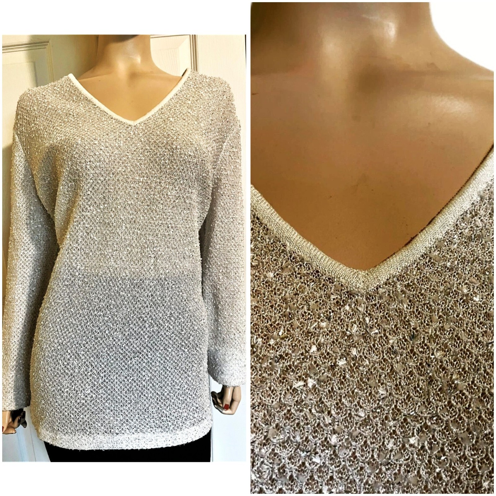 NWT NEW St John Silvery White Blouse ~ Top sz XL ~ 14 ~ 16