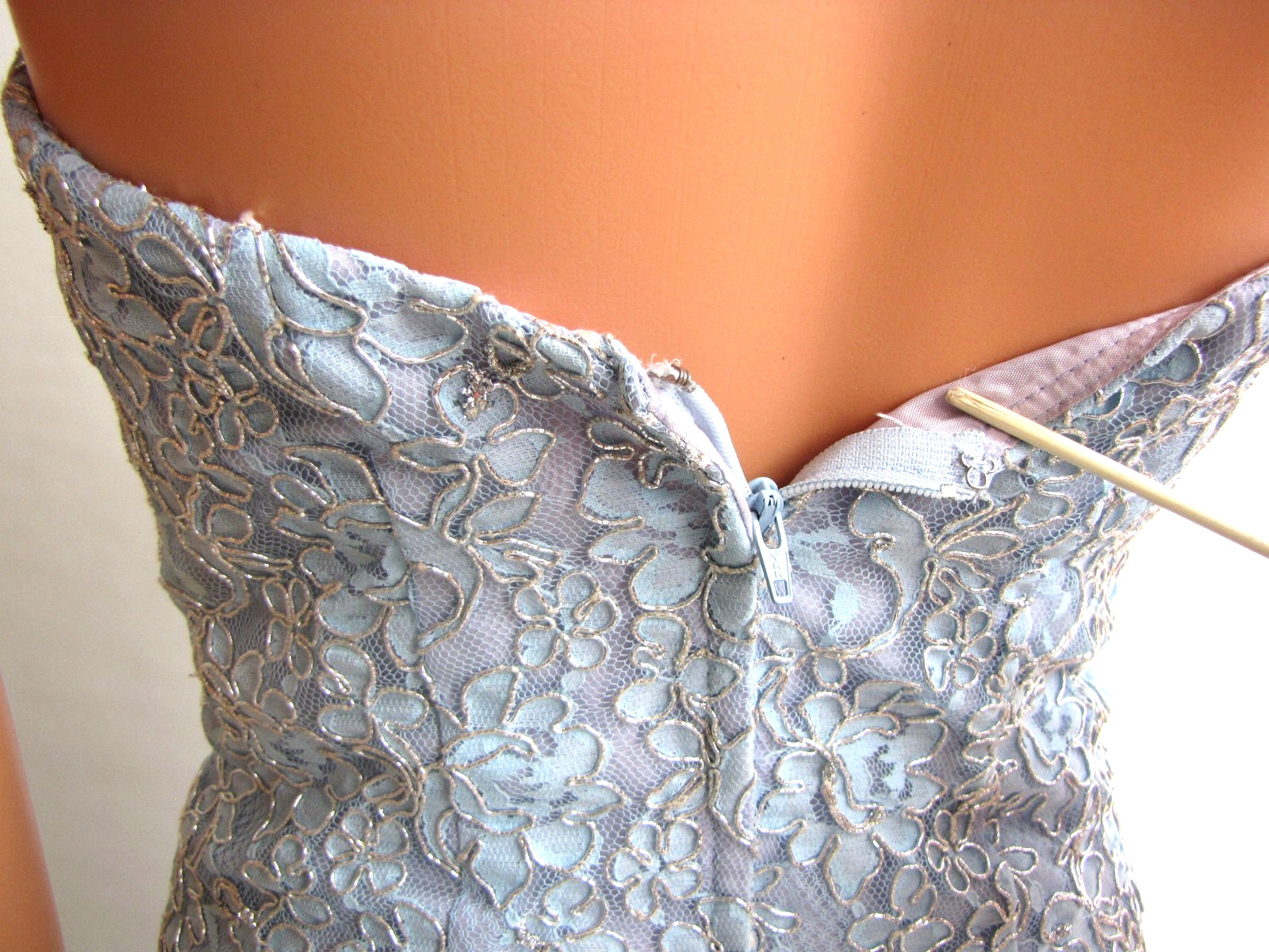 Vtg 80s John Charles Tulle Ball Gown / Cocktail Dress Strapless Baby Blue UK 10