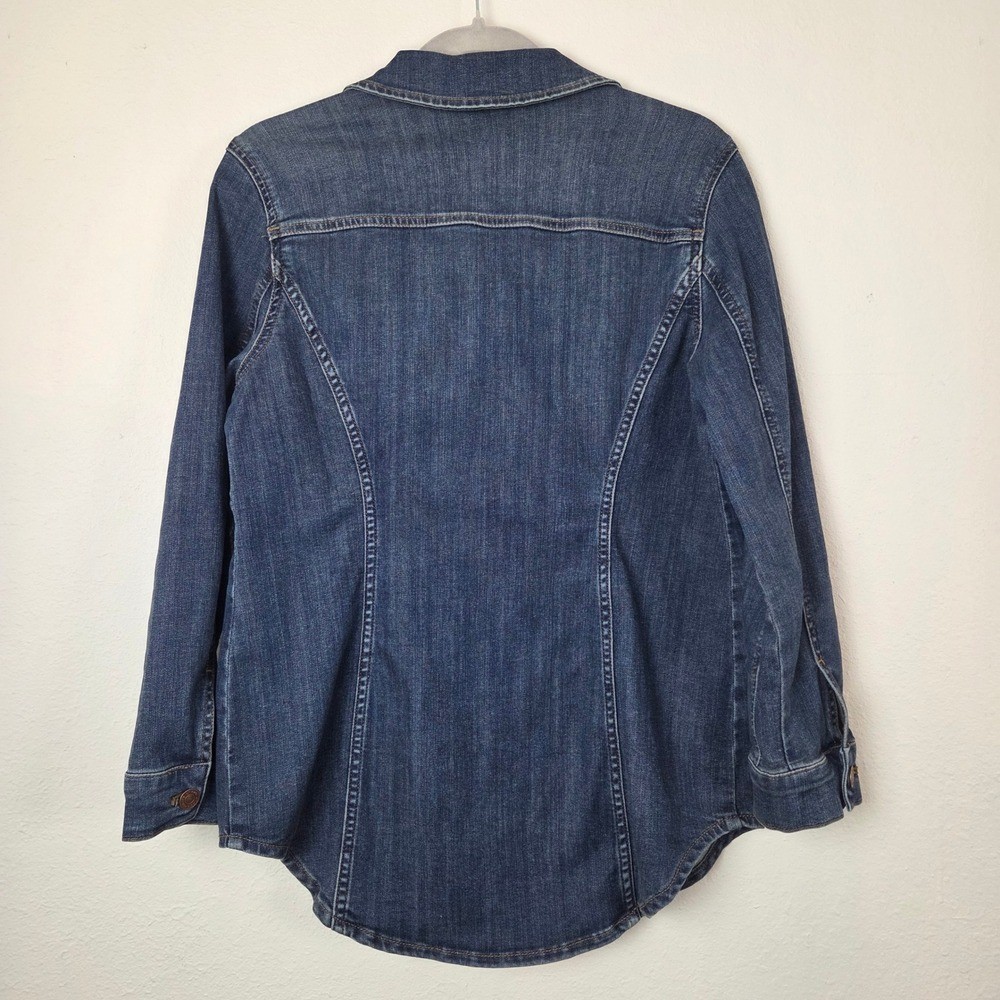 Chicos Denim Jacket Womens 0P Blue Button Up Classic Casual Petite 4/6P