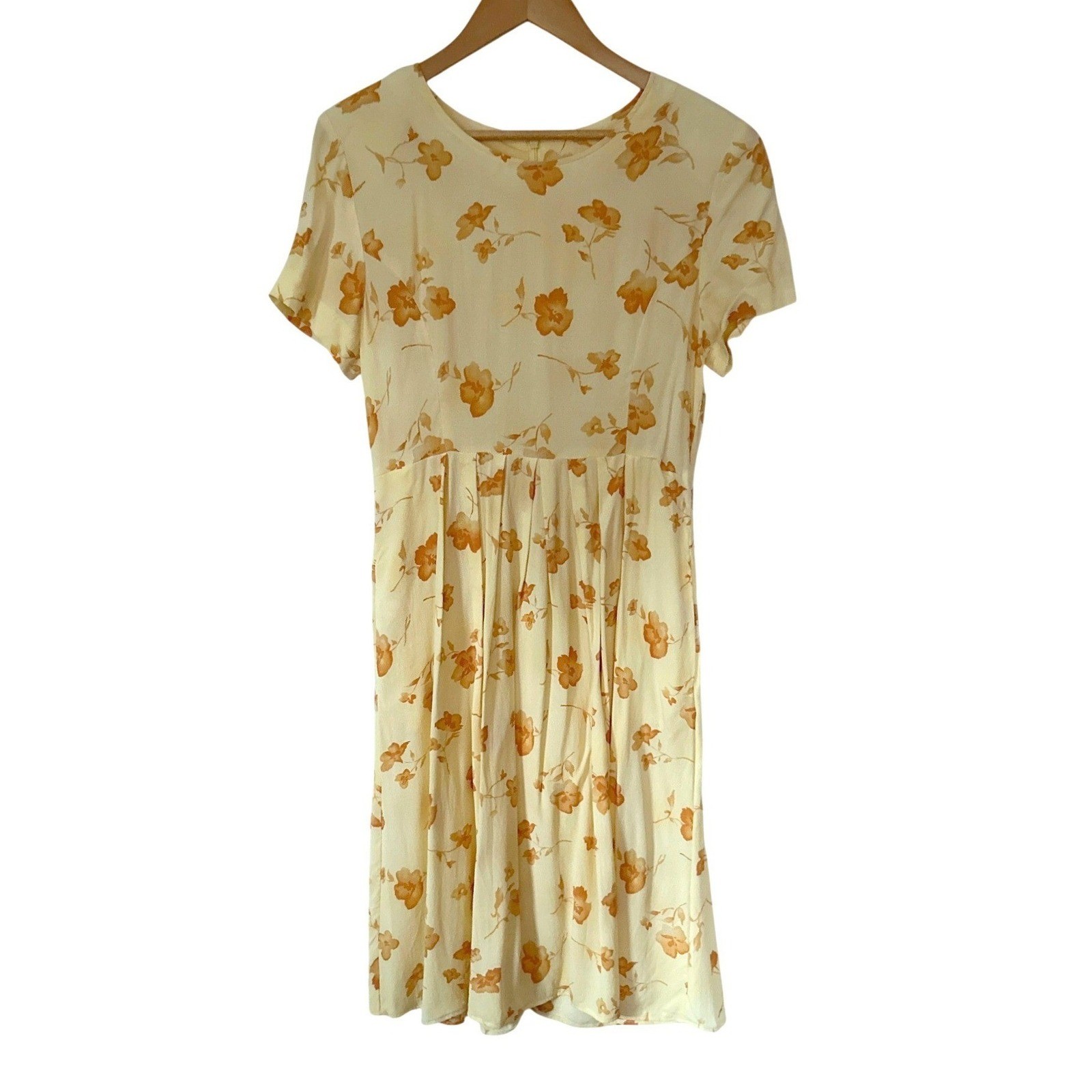 Vintage Coldwater Creek Butter Yellow Floral Midi Dress 8 Pockets Cottage USA