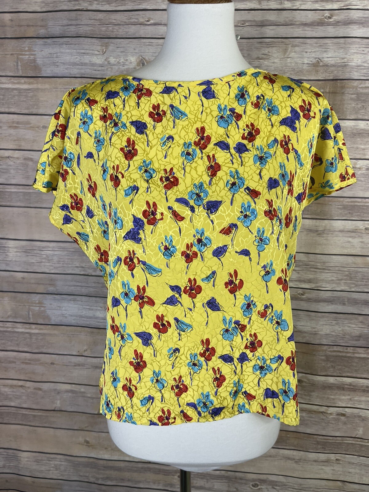 Vintage Stuart Lang Size 16 Floral Blouse Yellow Boxy Fit Cottage Core Button