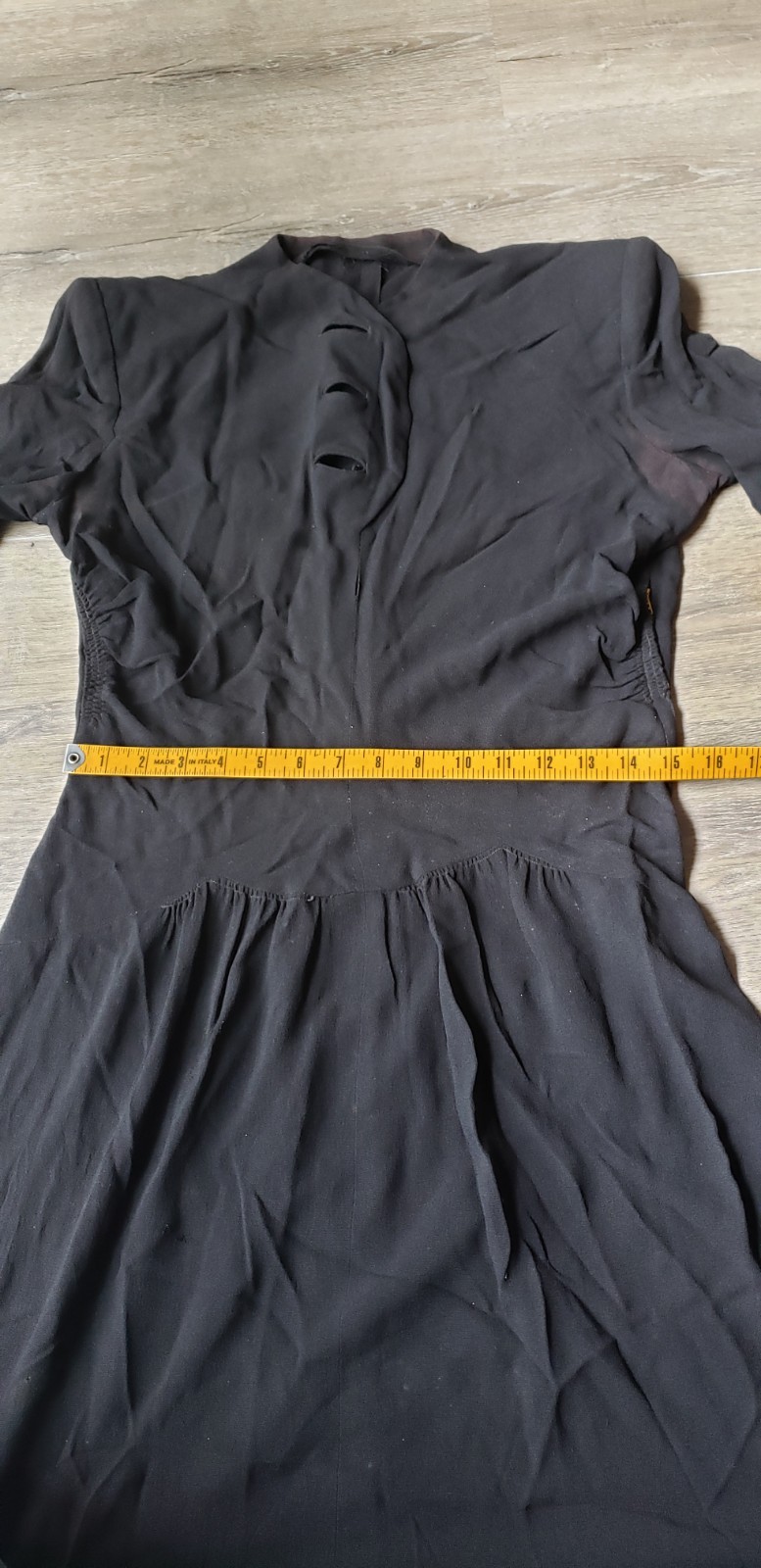 VTG 40s Black Crepe Dress Sz S? Deco Side Zip Study PROJECT DAMAGE STAINS AS-IS
