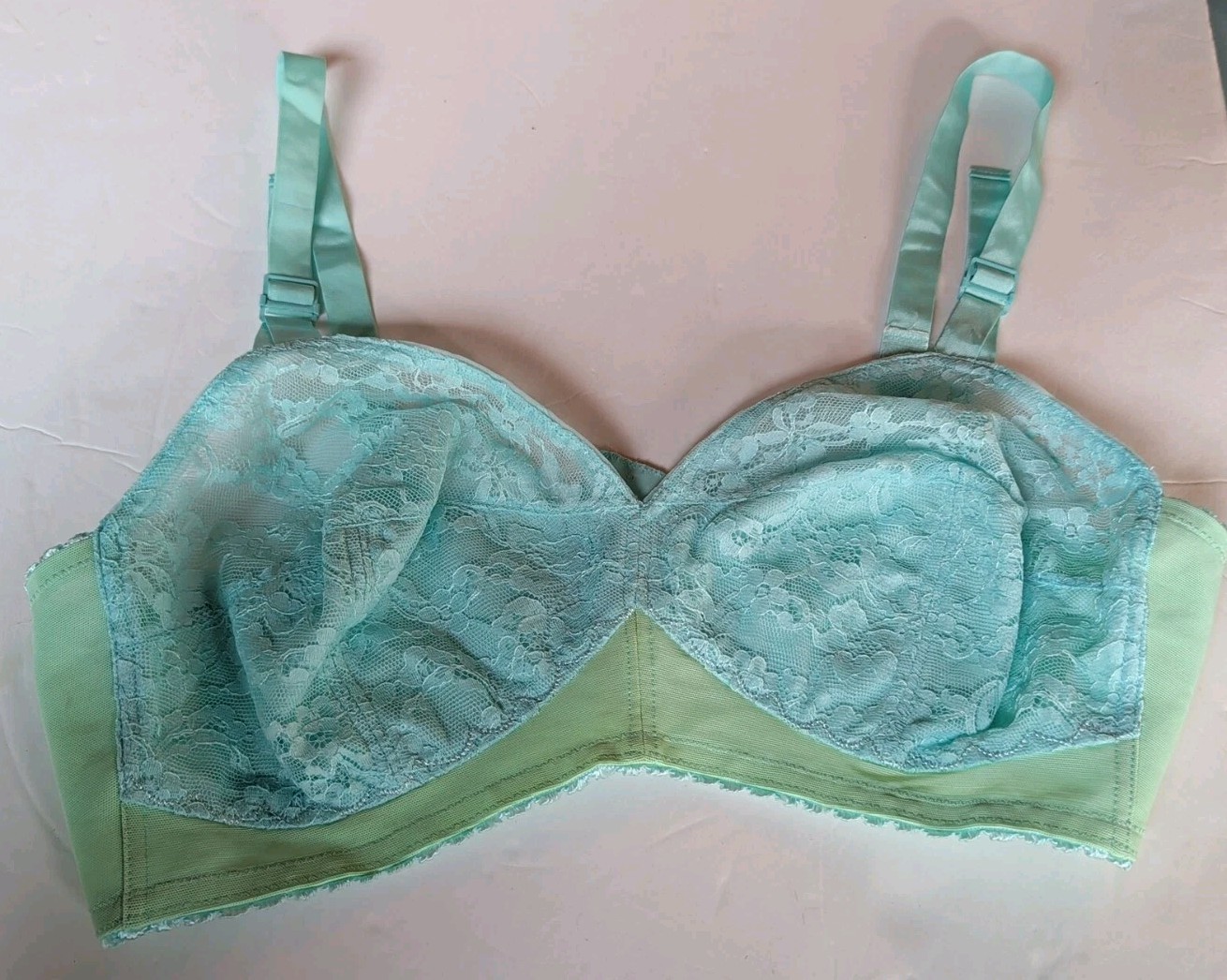 VINTAGE USA Vanity Fair 78-1 Nylon Spandex Blue Green 36C Bra Rare