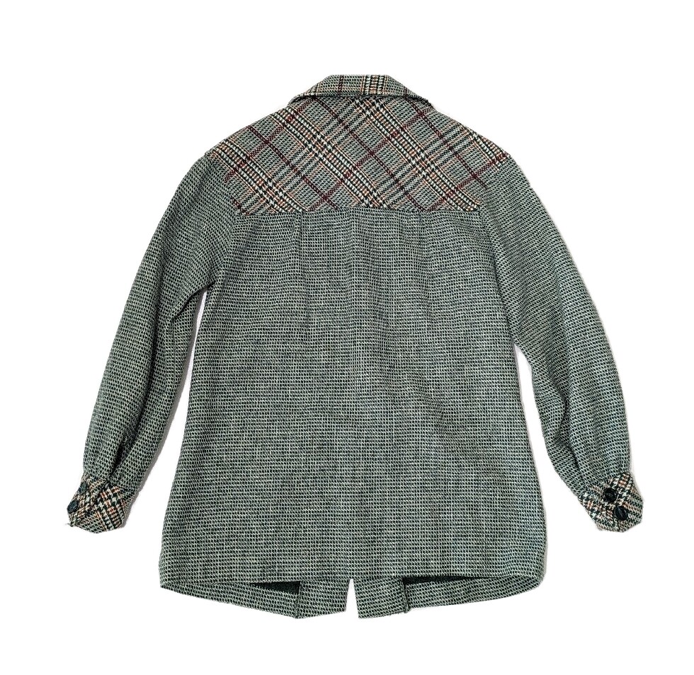Vintage College Town Green Houndstooth Wool Blend Coat Size Small 1970s 1960s