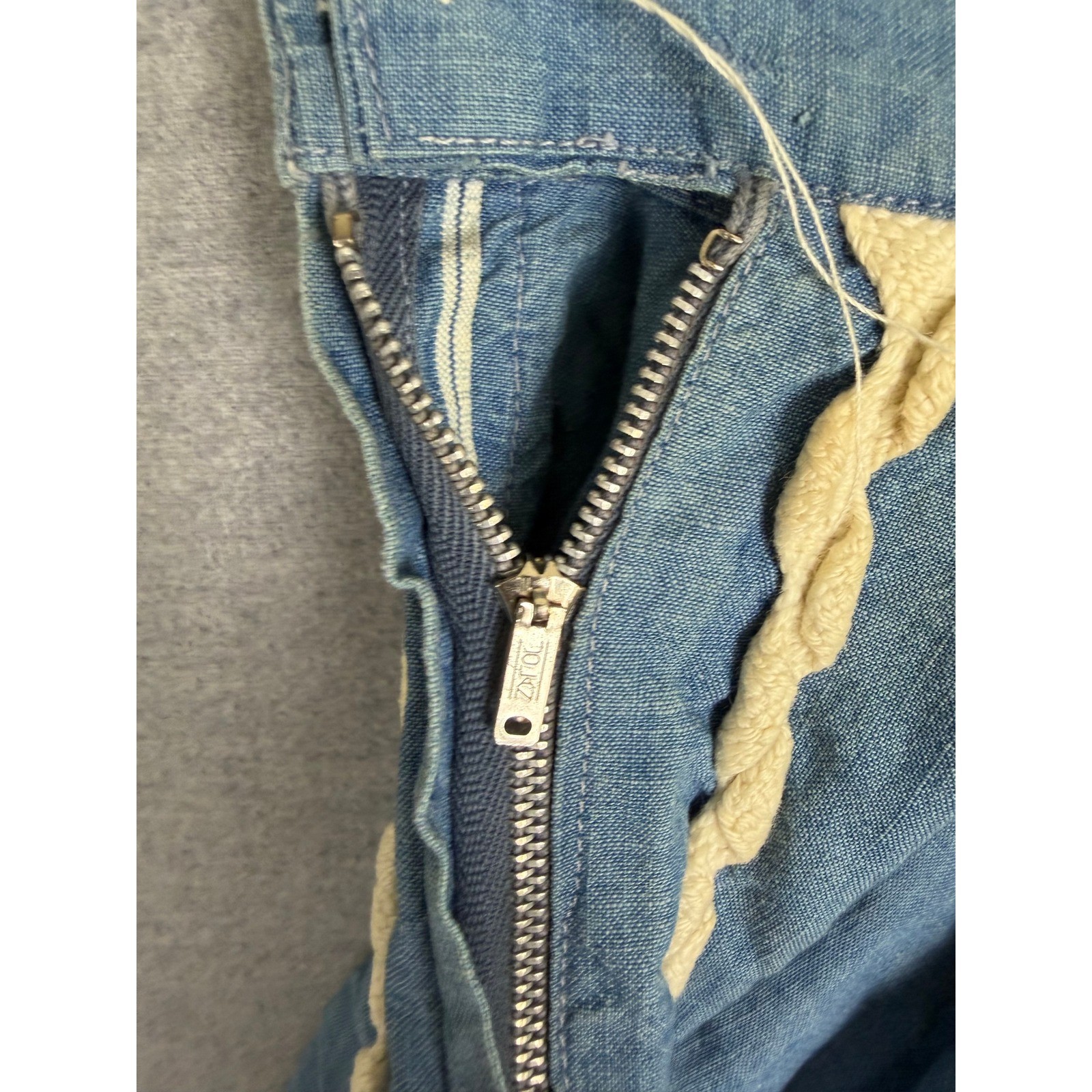 Vintage 50s Blue Chambray Rickrack Trim Circle Skirt High Waist Metal Zipper