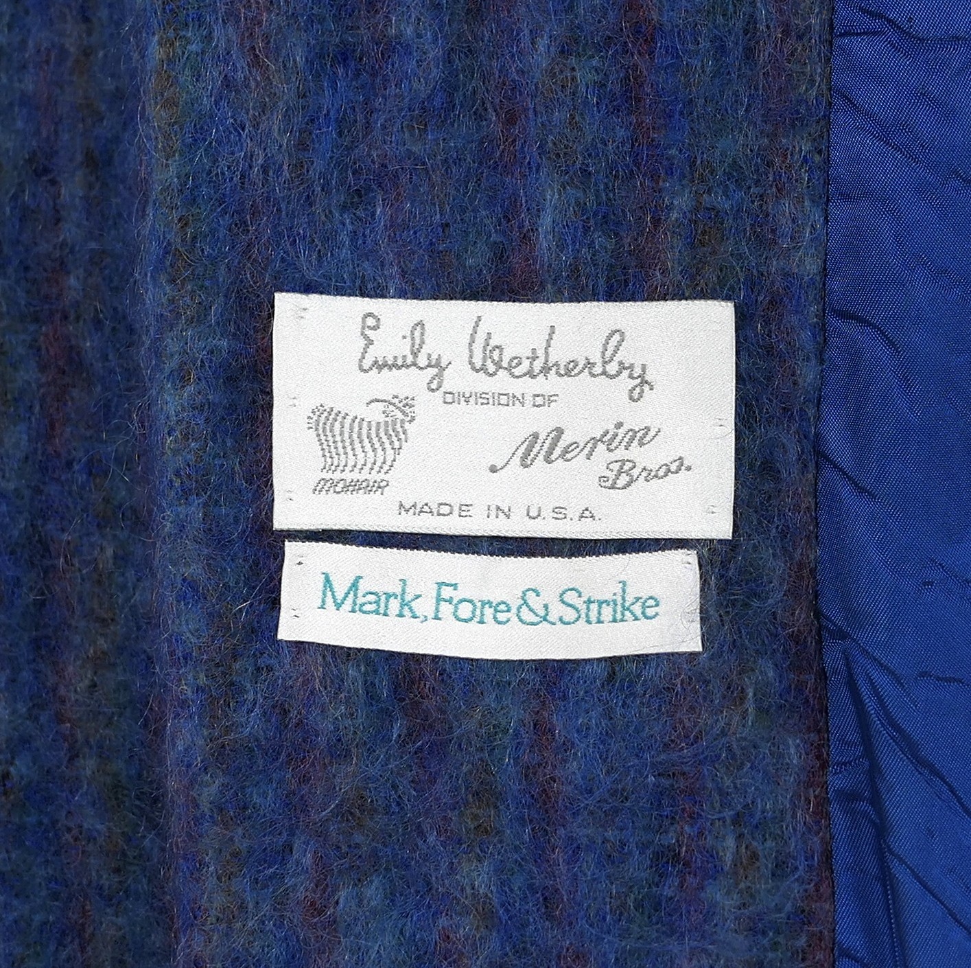 VTG Emily Wetherby Mohair Long Coat Women’s 10 ~ Blue /Purple Fuzzy Cozy USA 60s