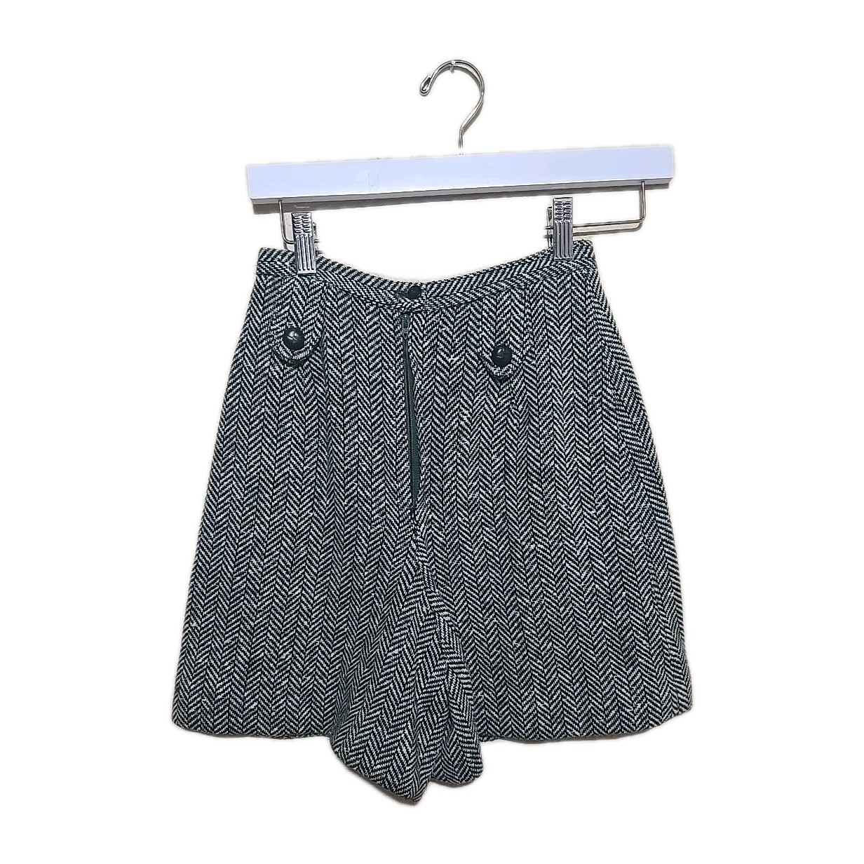 Vtg 1970s College Town Academia Green Herringbone Wool Shorts Womans Size 7/8