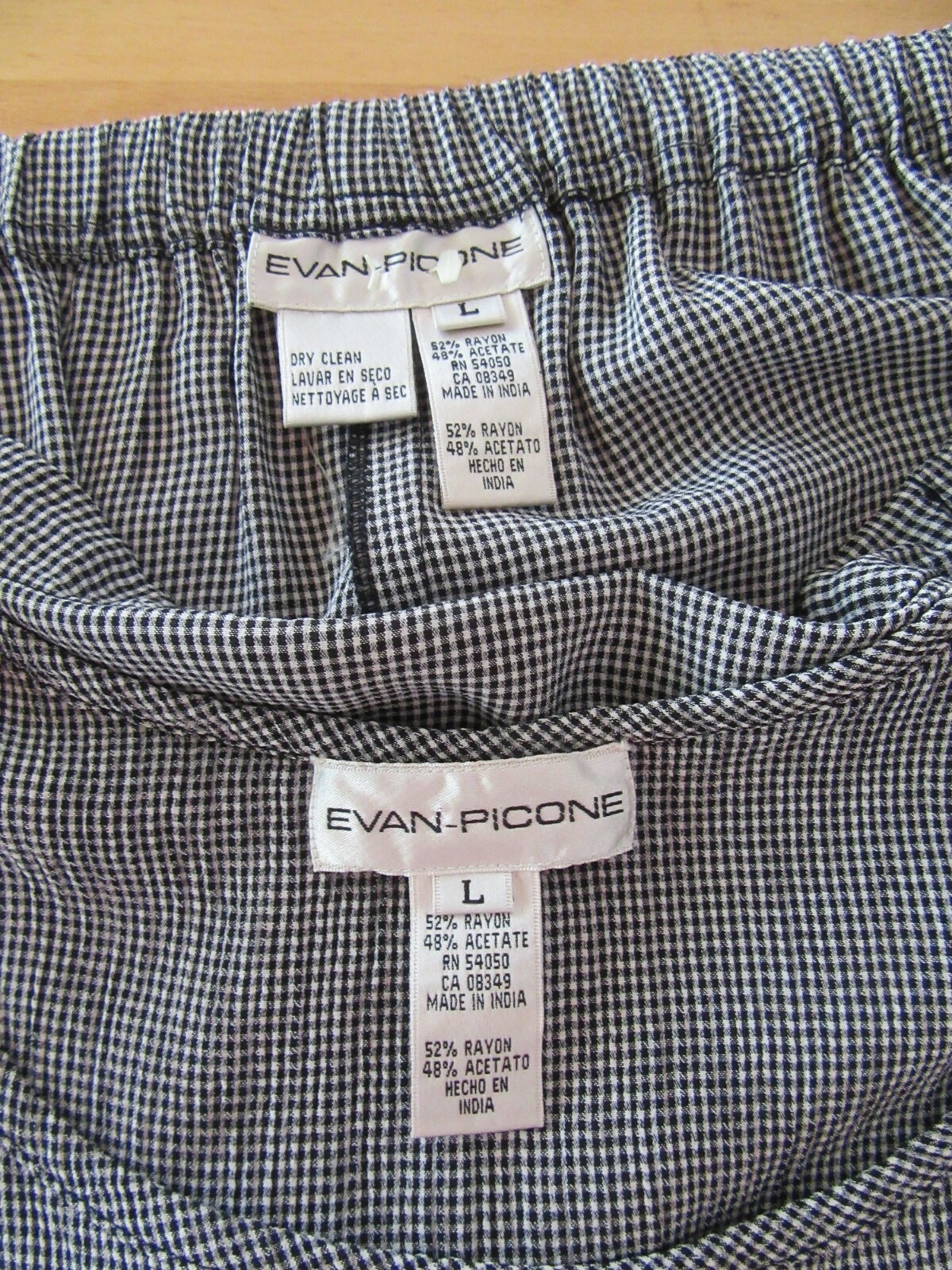 EVAN PICONE Black & white checked top & midi skirt size Large vintage 1990s
