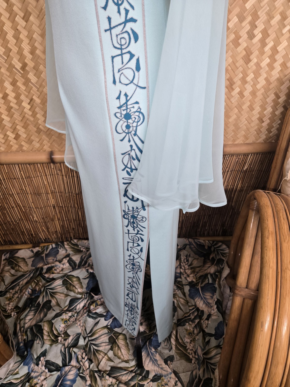 Vintage Shaheen Asian Inspired Hawaiian Aloha Dress In Rare Light Blue w1189