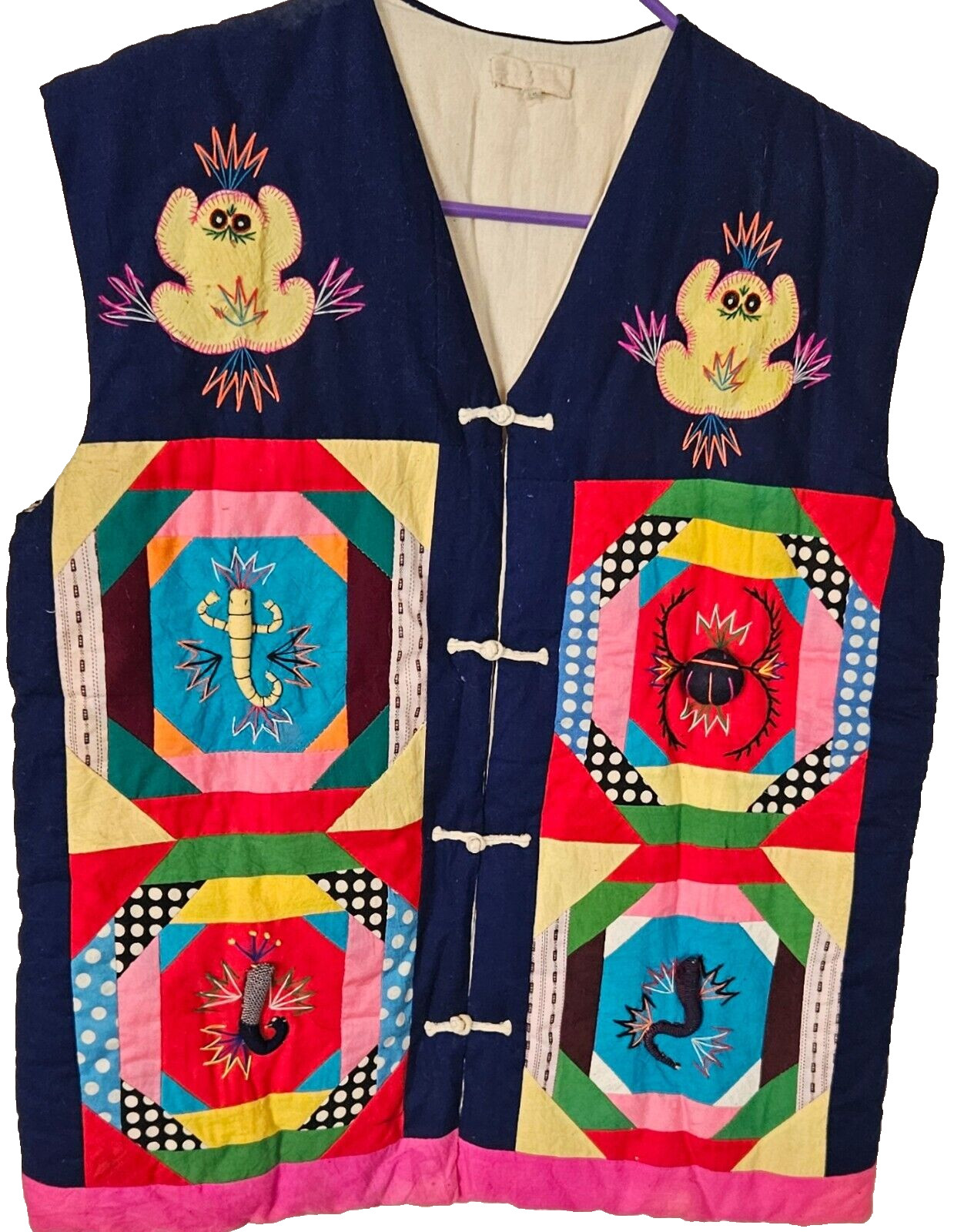 Vintage Handmade Quilted Embroidered asian Vest Unbranded Measurements In Desc.
