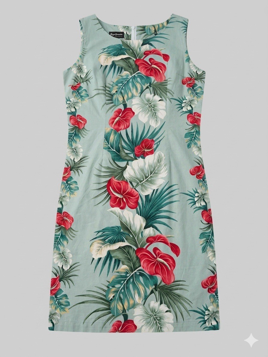 Vintage 90s Shannon Marie Hawaii Anthurium Tropical Shift Dress L