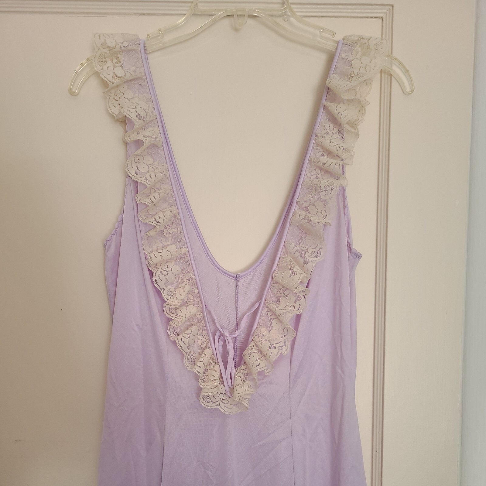 Vintage Jenelle Of California Sheer Nylon Nightgown Lace V Neck Tie Back