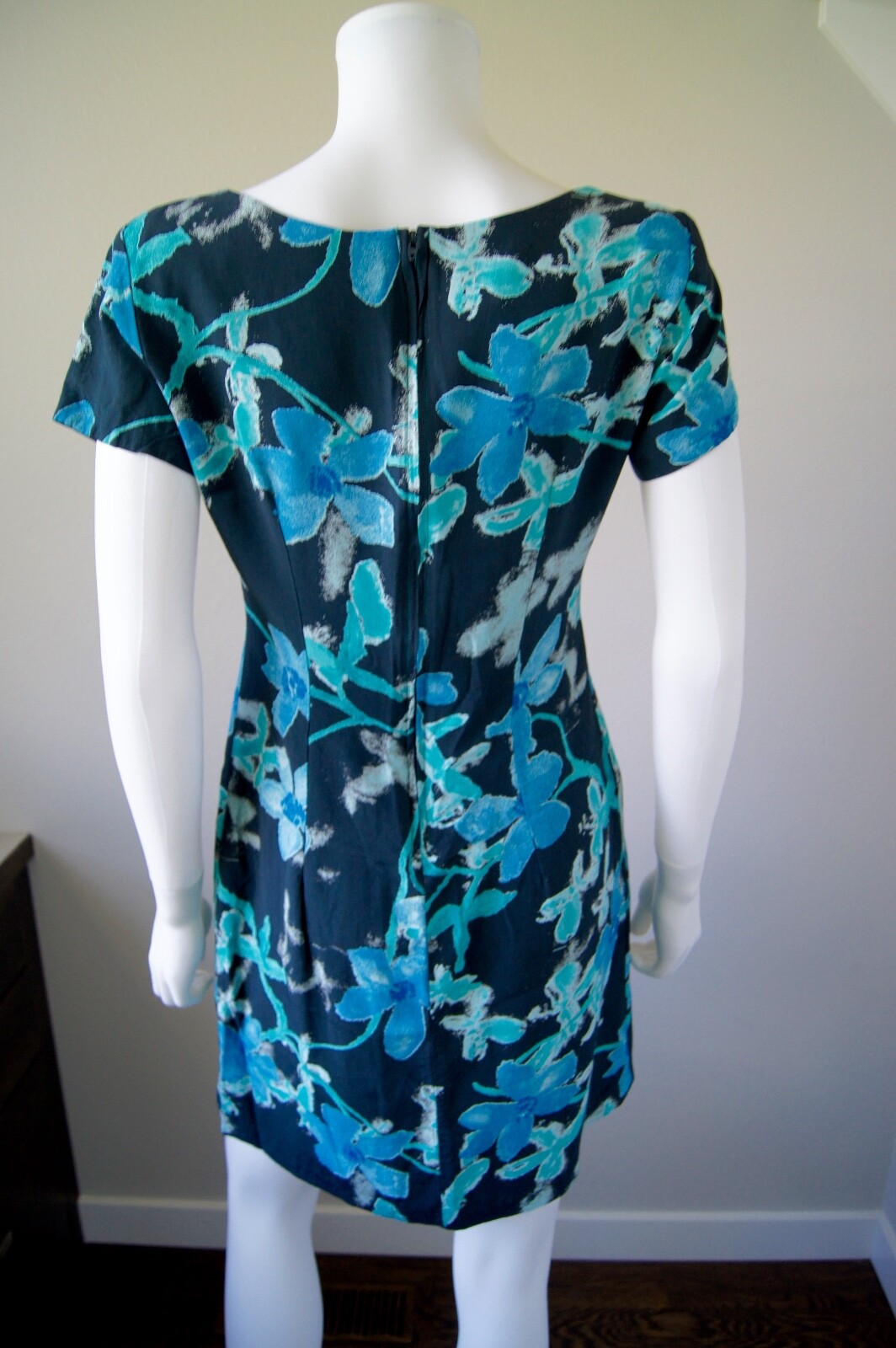 Rabbit Designs USA made Blue Green Turquoise Short Sleeve Short Dress SZ 8