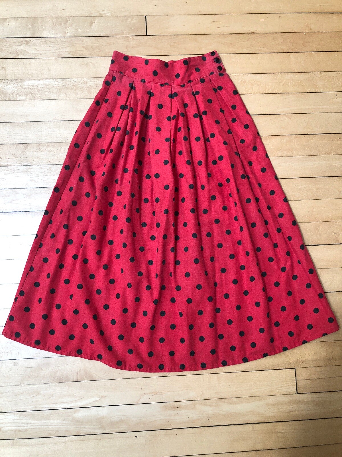 Vintage You Babes By Fritzi Red Black Polka Dot Skirt Midi Juniors Size 3 XS