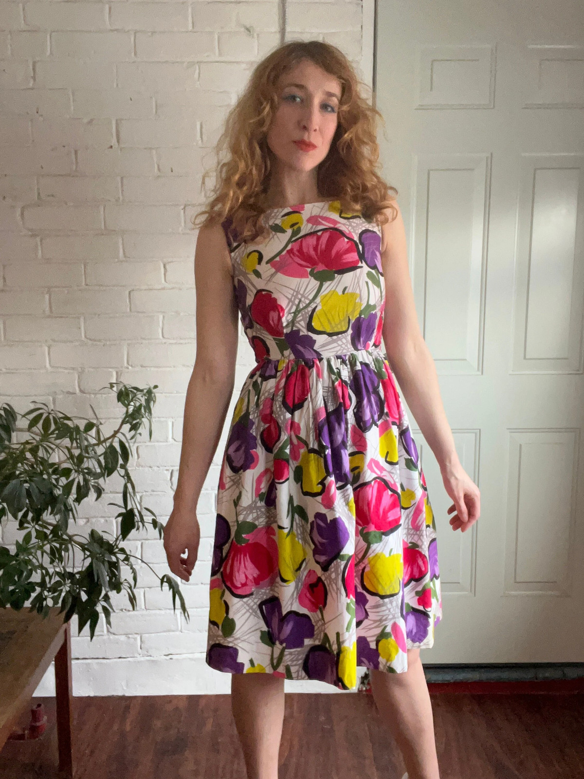 SUZANNE ERICHSON Vintage 1960s Painterly Floral Printed Cotton Sundress