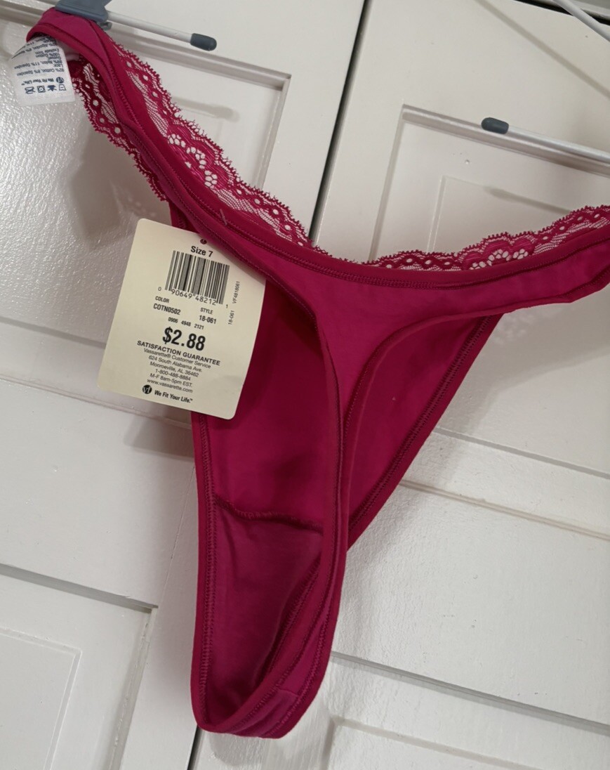 Vintage Vassarette Pink Sexy Cotton Thong Panties Bikini Lace Size 7/44 Large