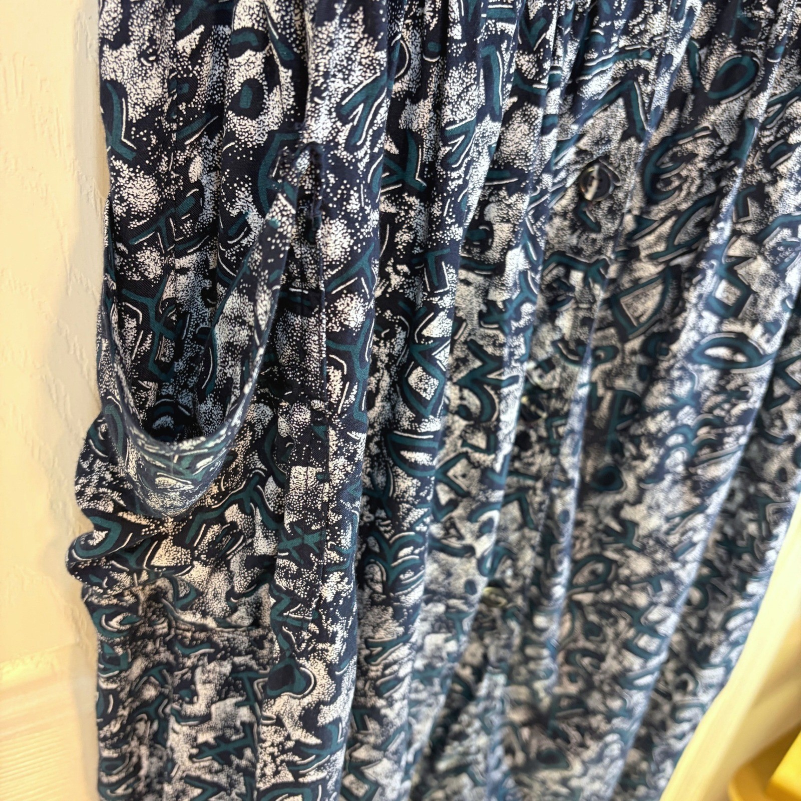 Tarazzia Sport Vintage Rayon Abstract Print Drop Waist Pocket Dress Navy Teal M